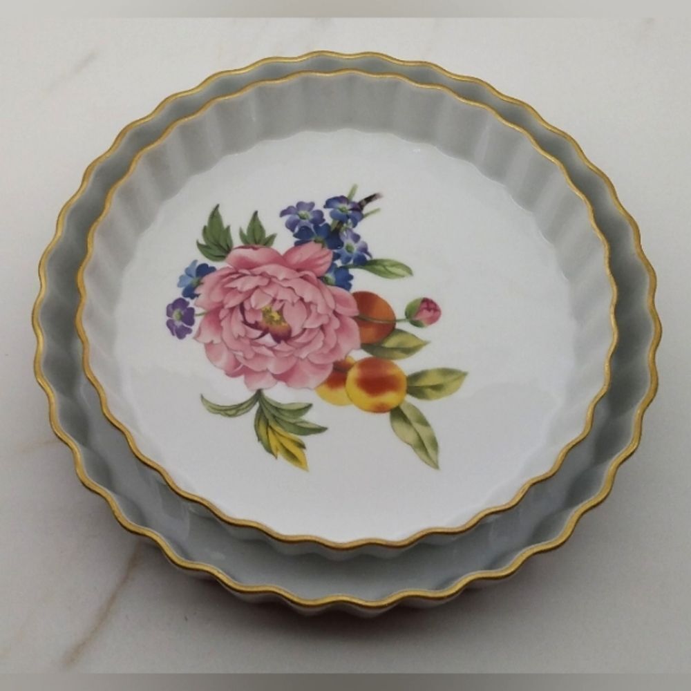 Royal Worcester England Pershore Floral Peony Fruit   Pie Dish Plate Vintage - Picture 14 of 16